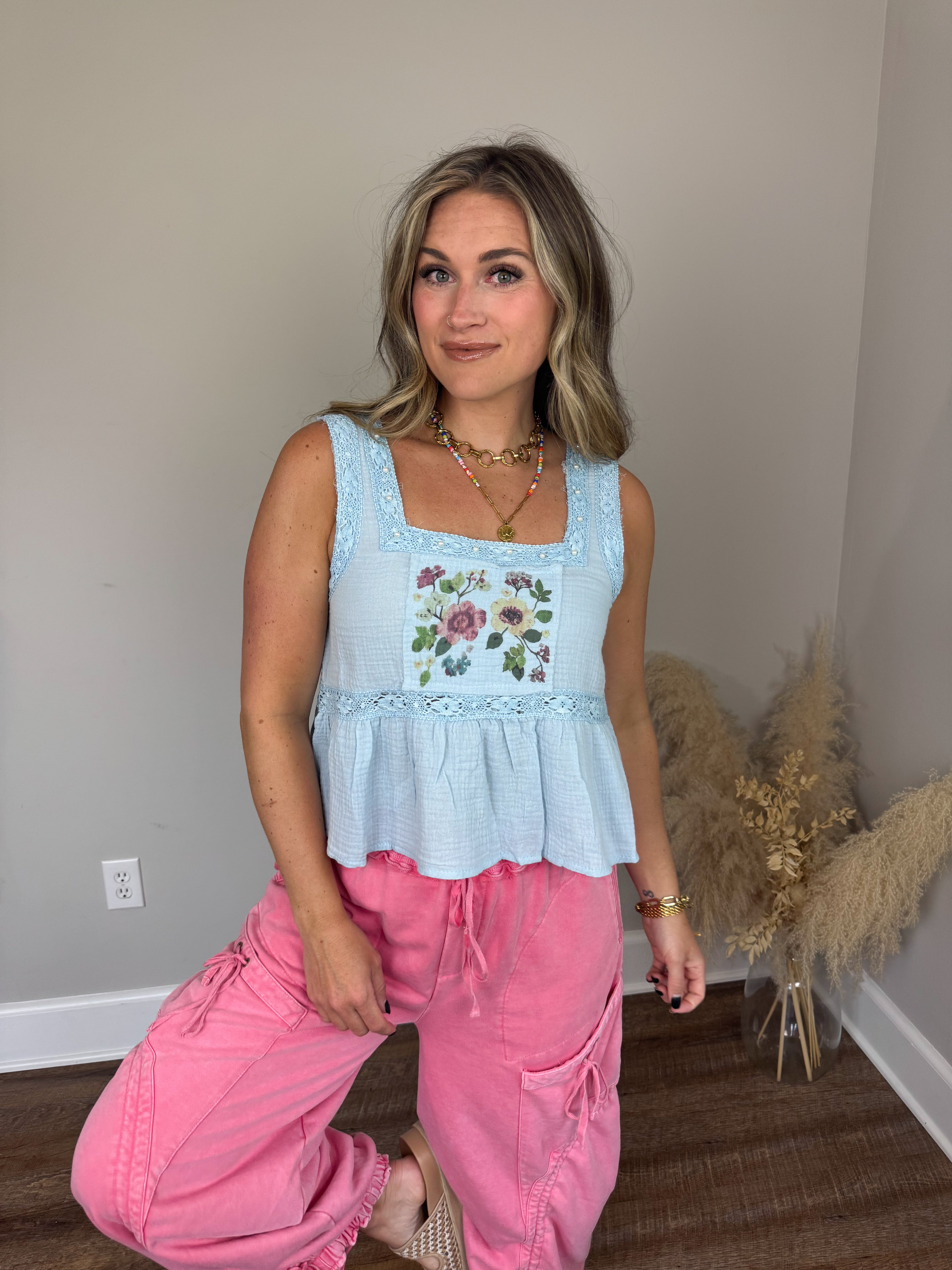 Golden Hour Gauze Top | Light Blue