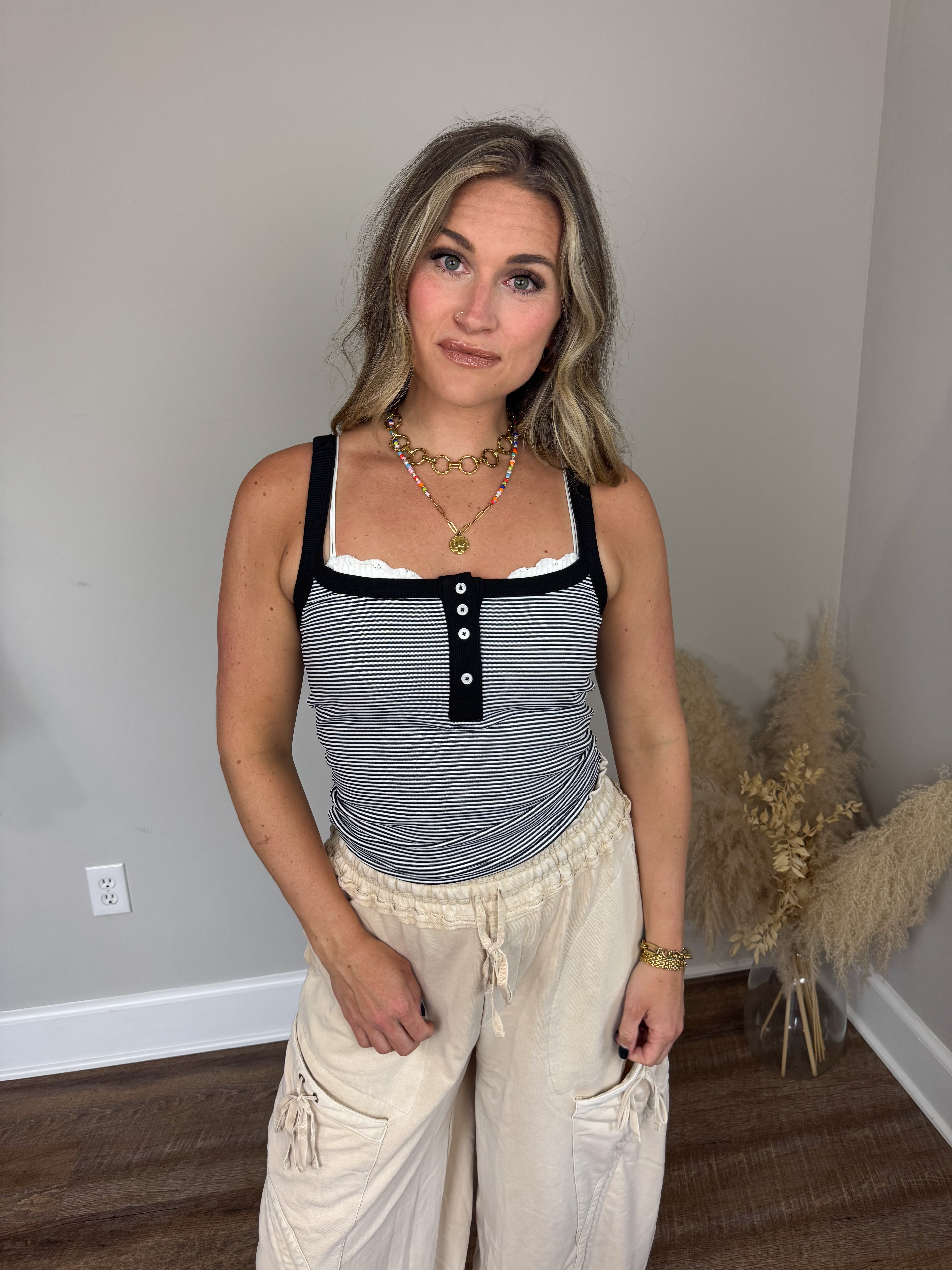 Anchor Striped Top | Black