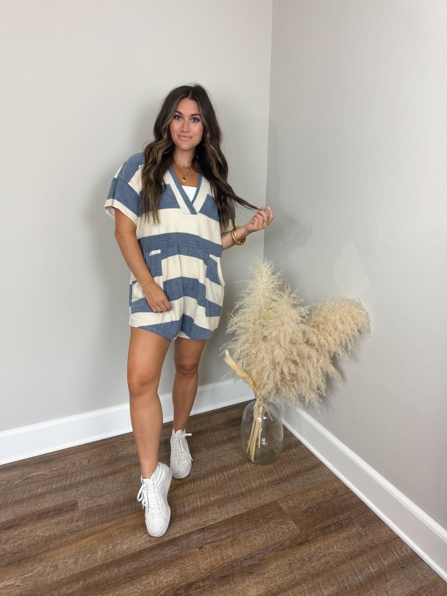 Travis Oversized Striped Romper | Blue