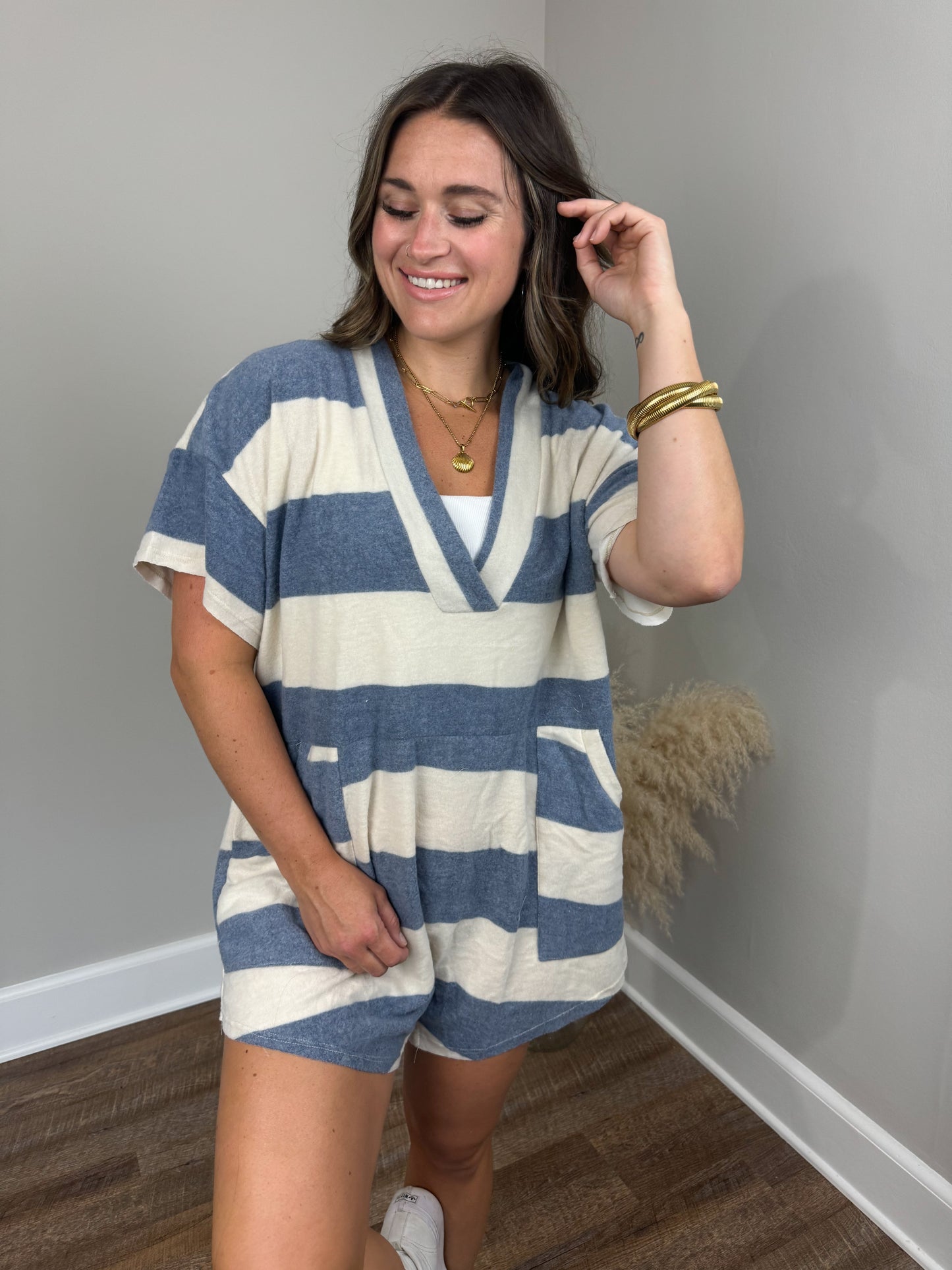 Travis Oversized Striped Romper | Blue