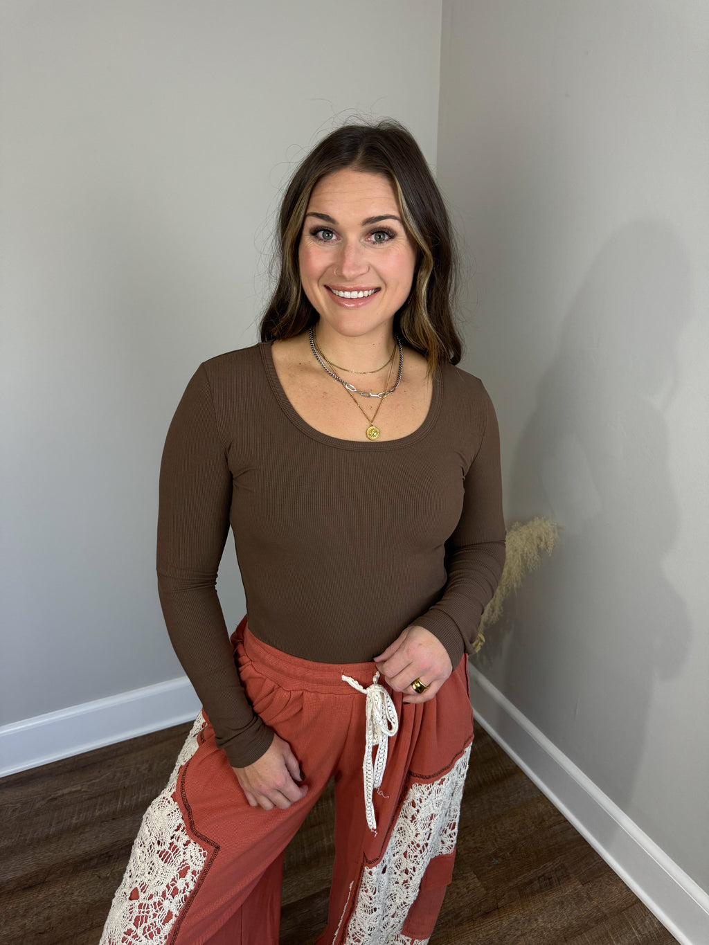 Clark Scoop Neck Top | Brown