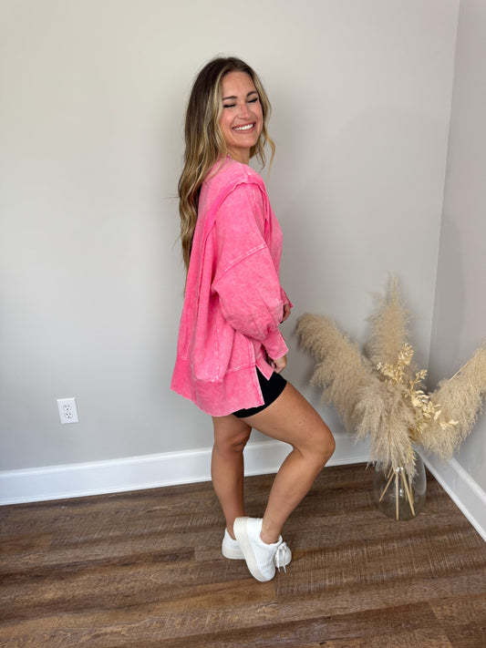 Seaside Washed Sweatshirt | Fuchsia