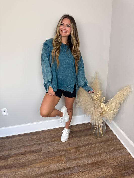 Seaside Washed Sweatshirt | Teal