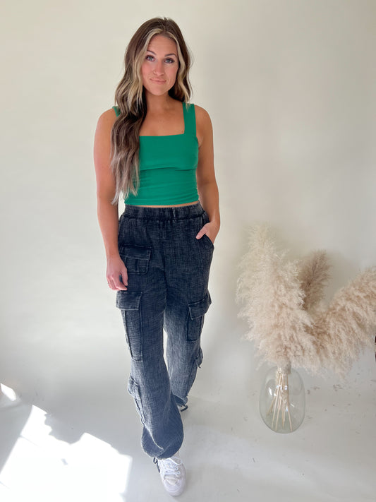 Des Square Neck Crop Top | Green