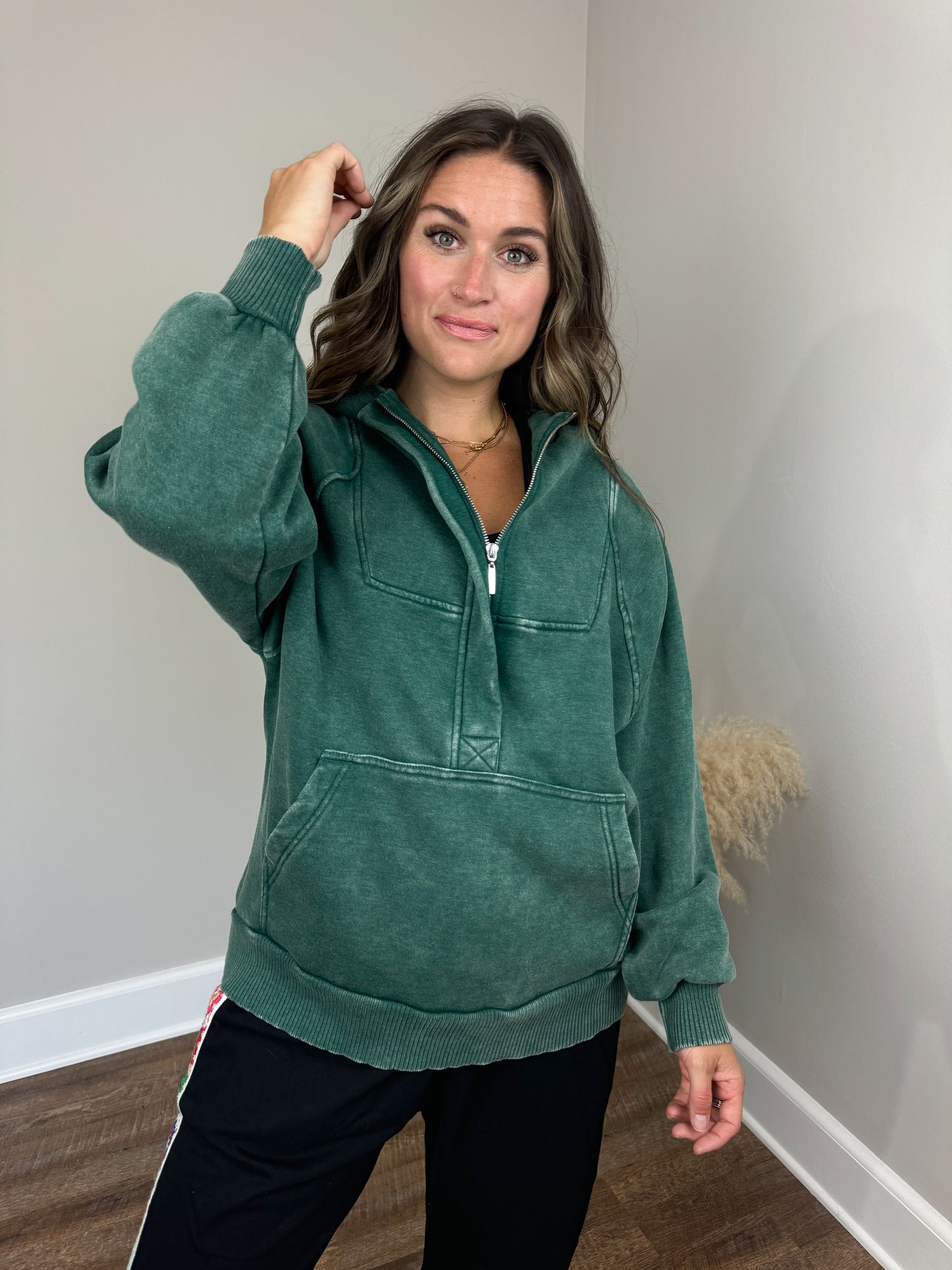 Leah 1/2 Zip Hoodie | Green