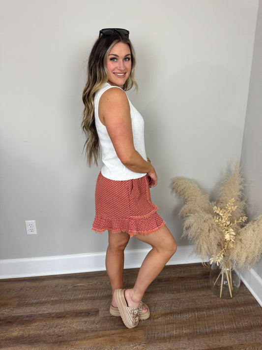 Crimson Ruffled Shorts