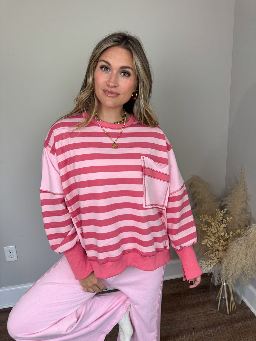 Sadie Striped Pullover | Pink