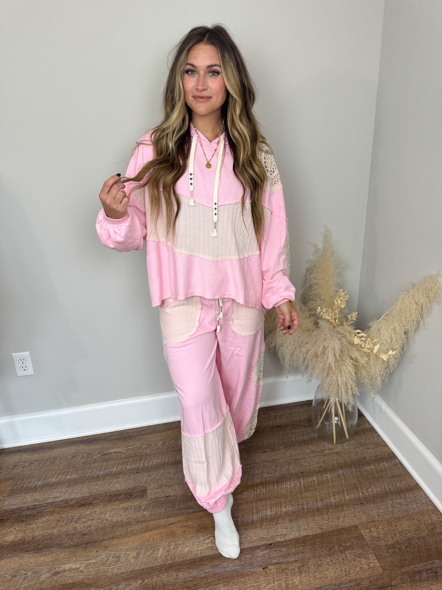 Kylie Crochet Joggers | Pink [Love Sal X POL]