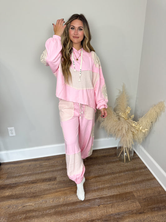 Kylie Crochet Joggers | Pink [Love Sal X POL]