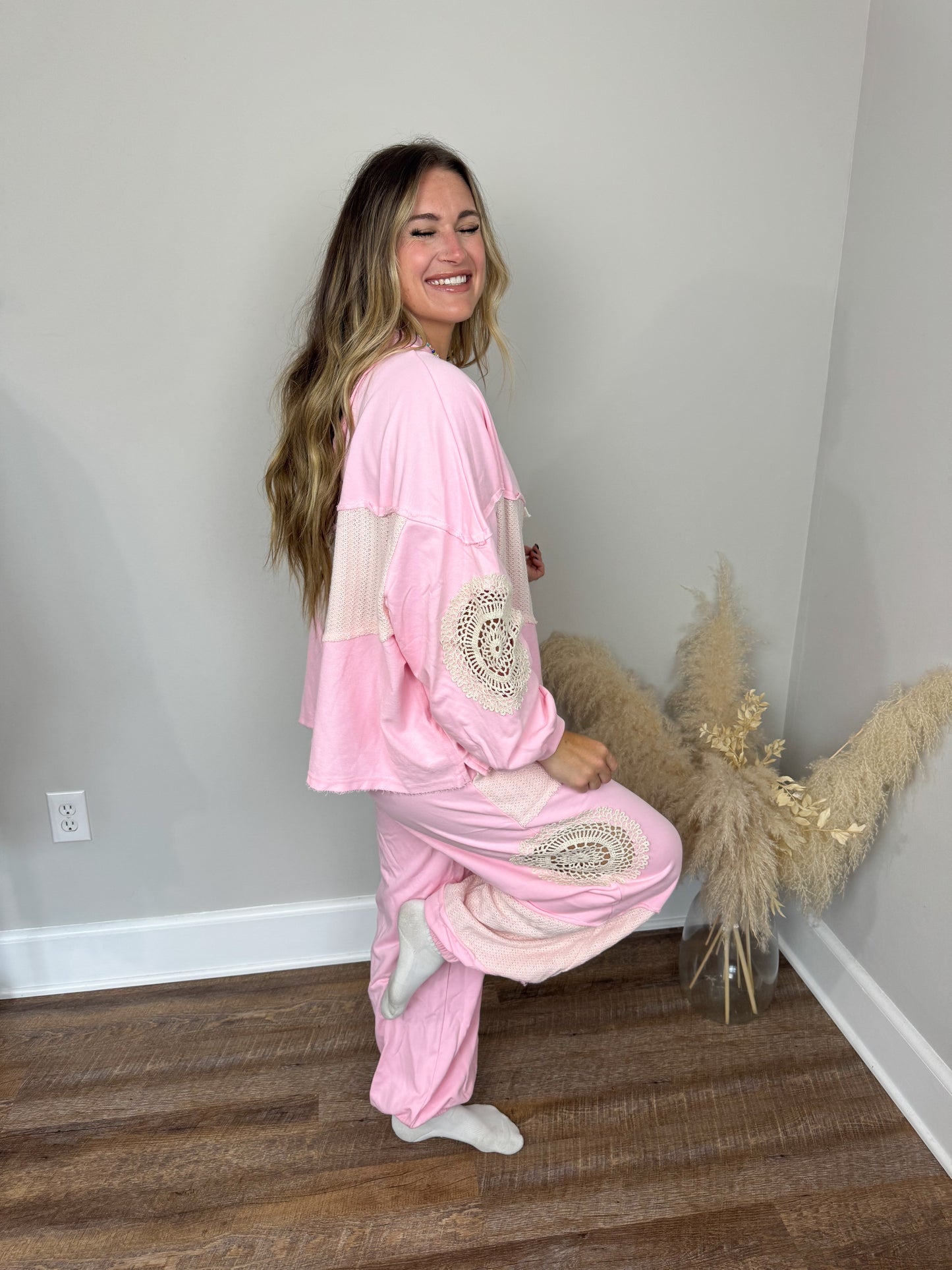 Kylie Crochet Joggers | Pink [Love Sal X POL]