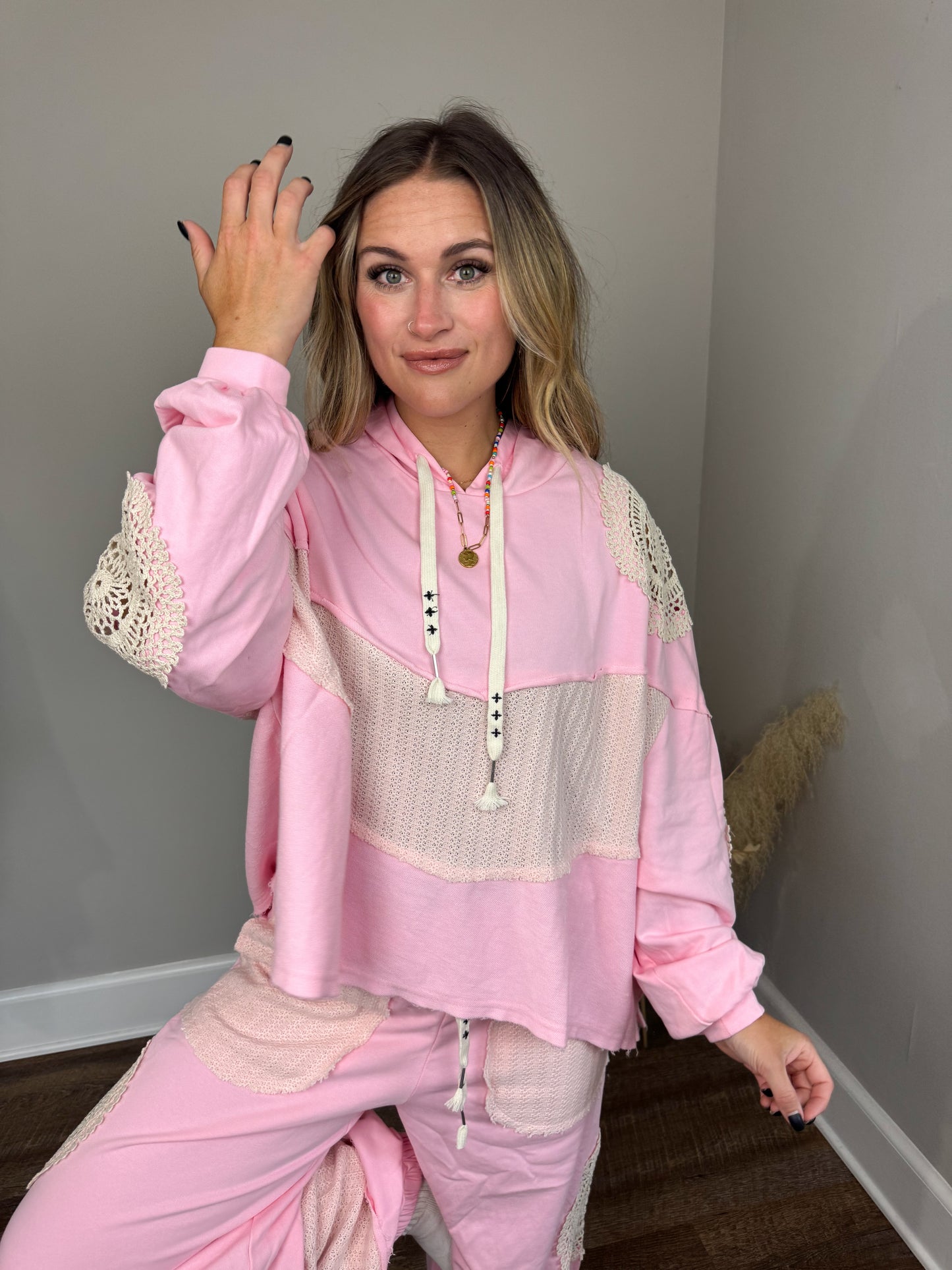 Kylie Crochet Hoodie | Pink [Love Sal X POL]