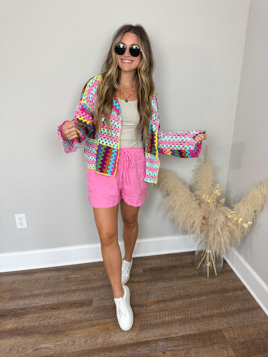 Emilia Crochet Cardigan | Pink