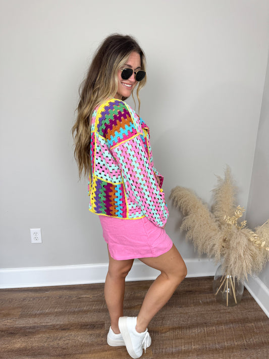 Emilia Crochet Cardigan | Pink