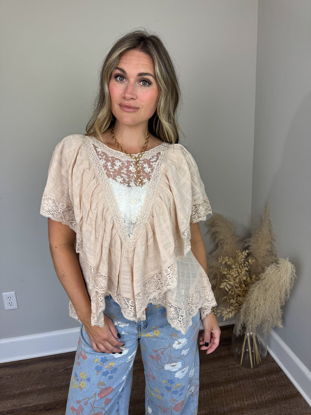 Clover Lace Top | Almond