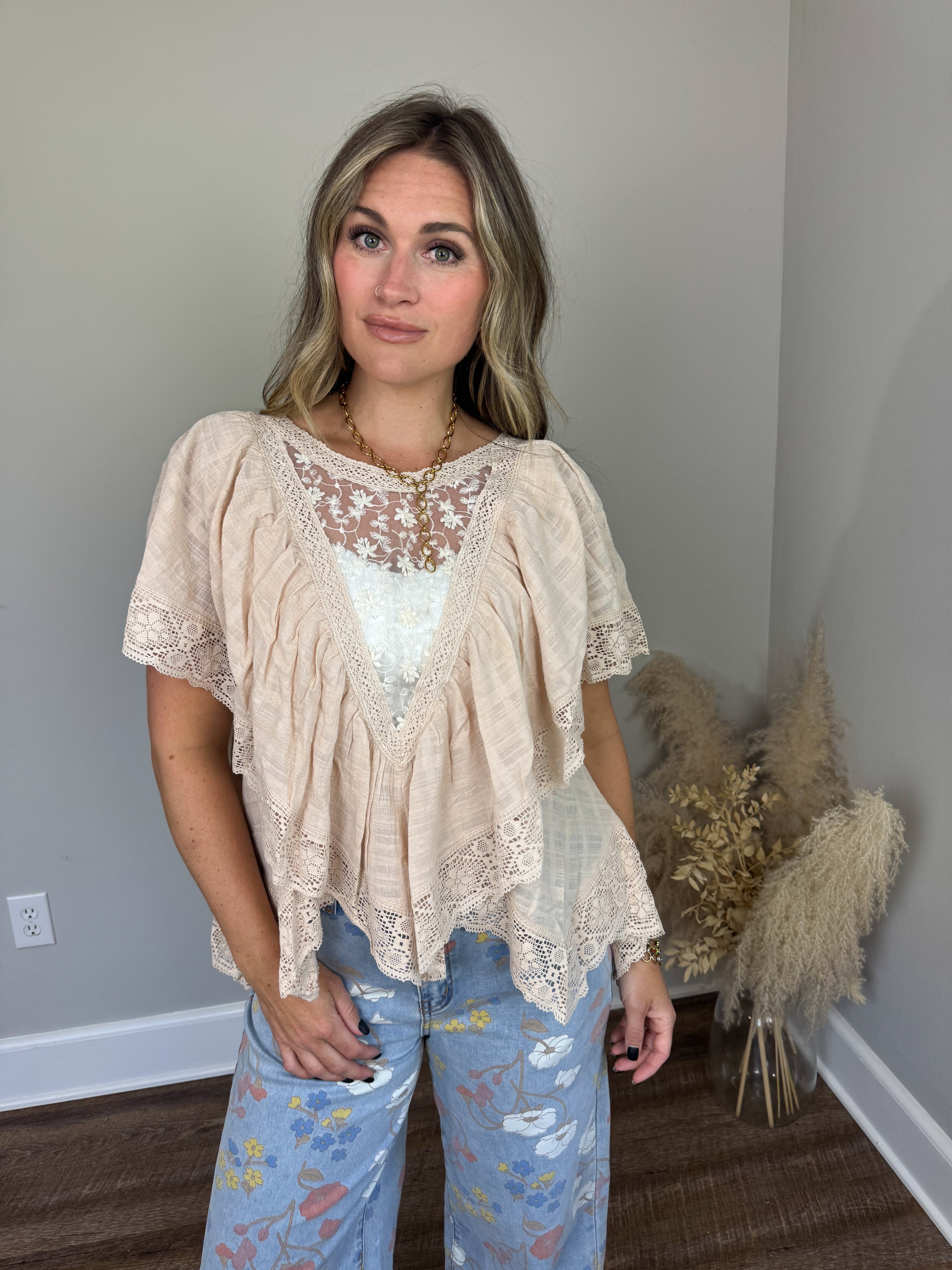 Clover Lace Top | Almond