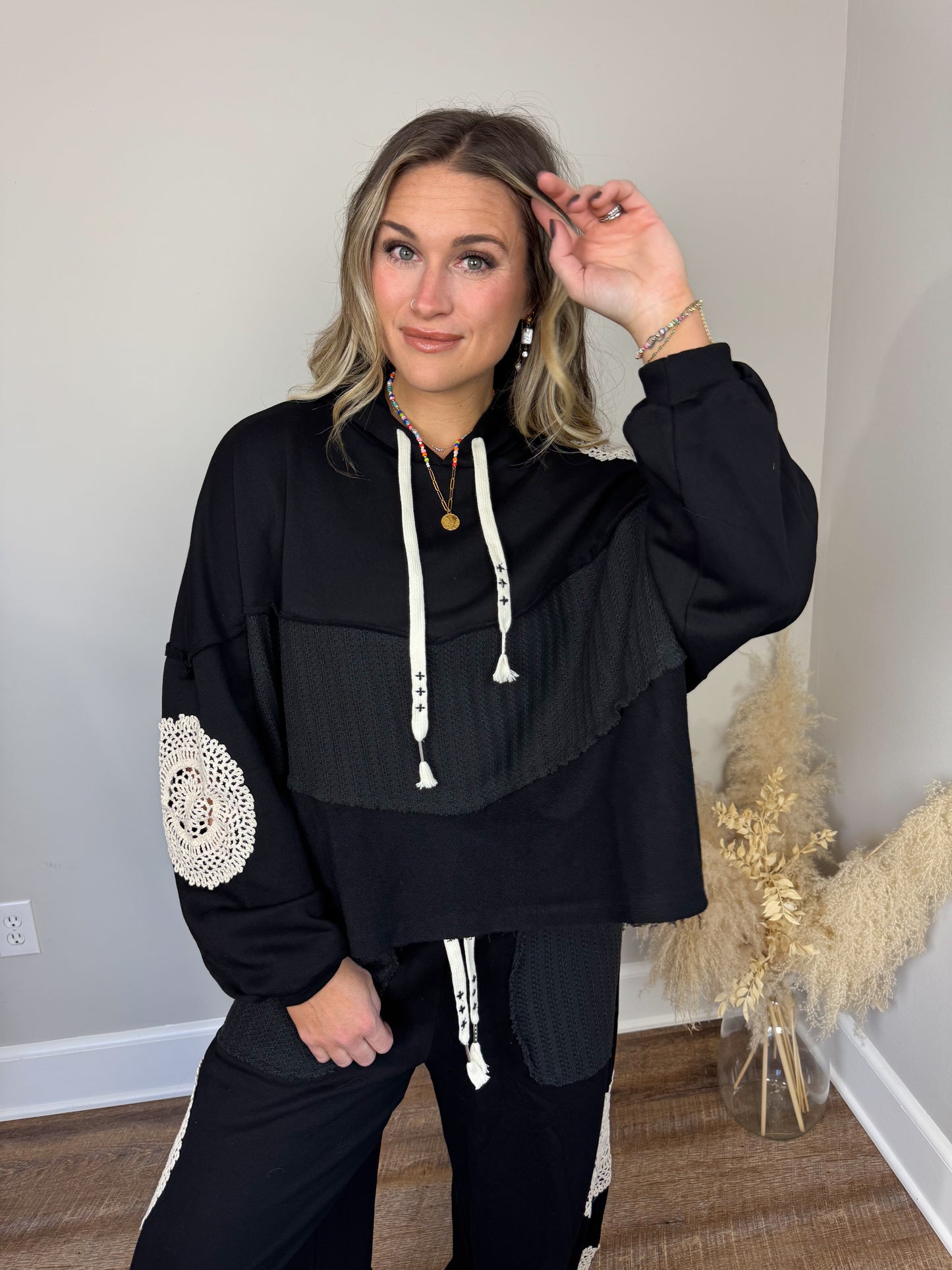 Kylie Crochet Hoodie | Black [Love Sal X POL]