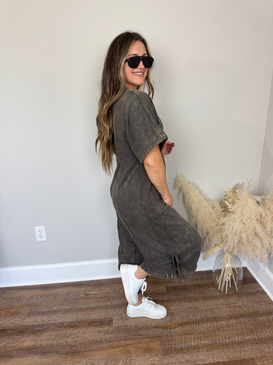 Estate V-Neck Jumpsuit | Ash Black