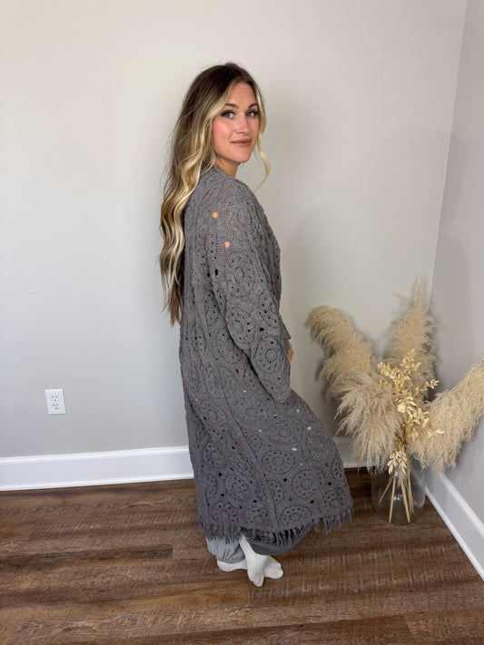 Muse Crochet Cardigan | Charcoal