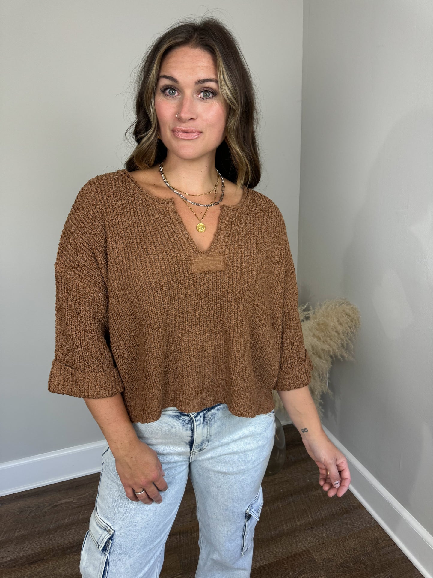 Everyday 3/4 Sleeve Sweater | Camel