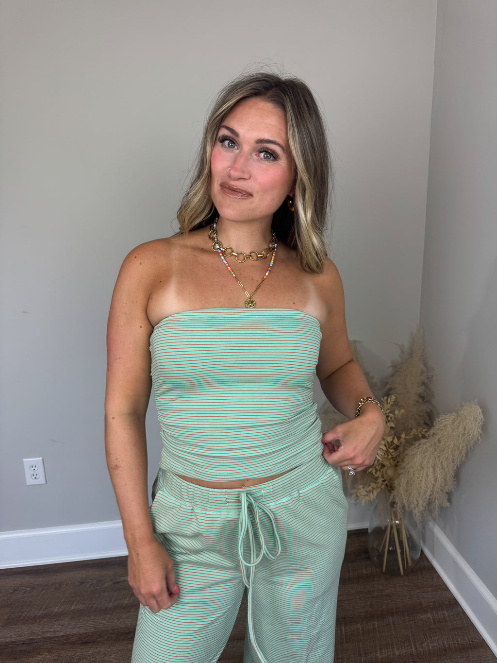 Atlanta Striped Tube Top | Mint/Orange