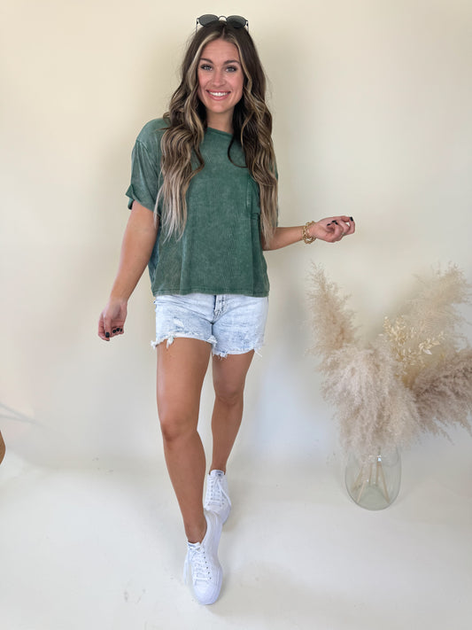 Take It Easy Ribbed Top | Green