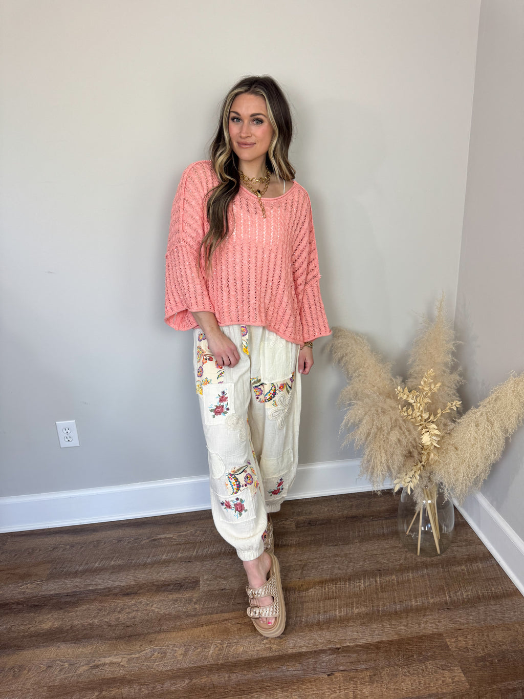Green Eyes Crochet Sweater | Coral