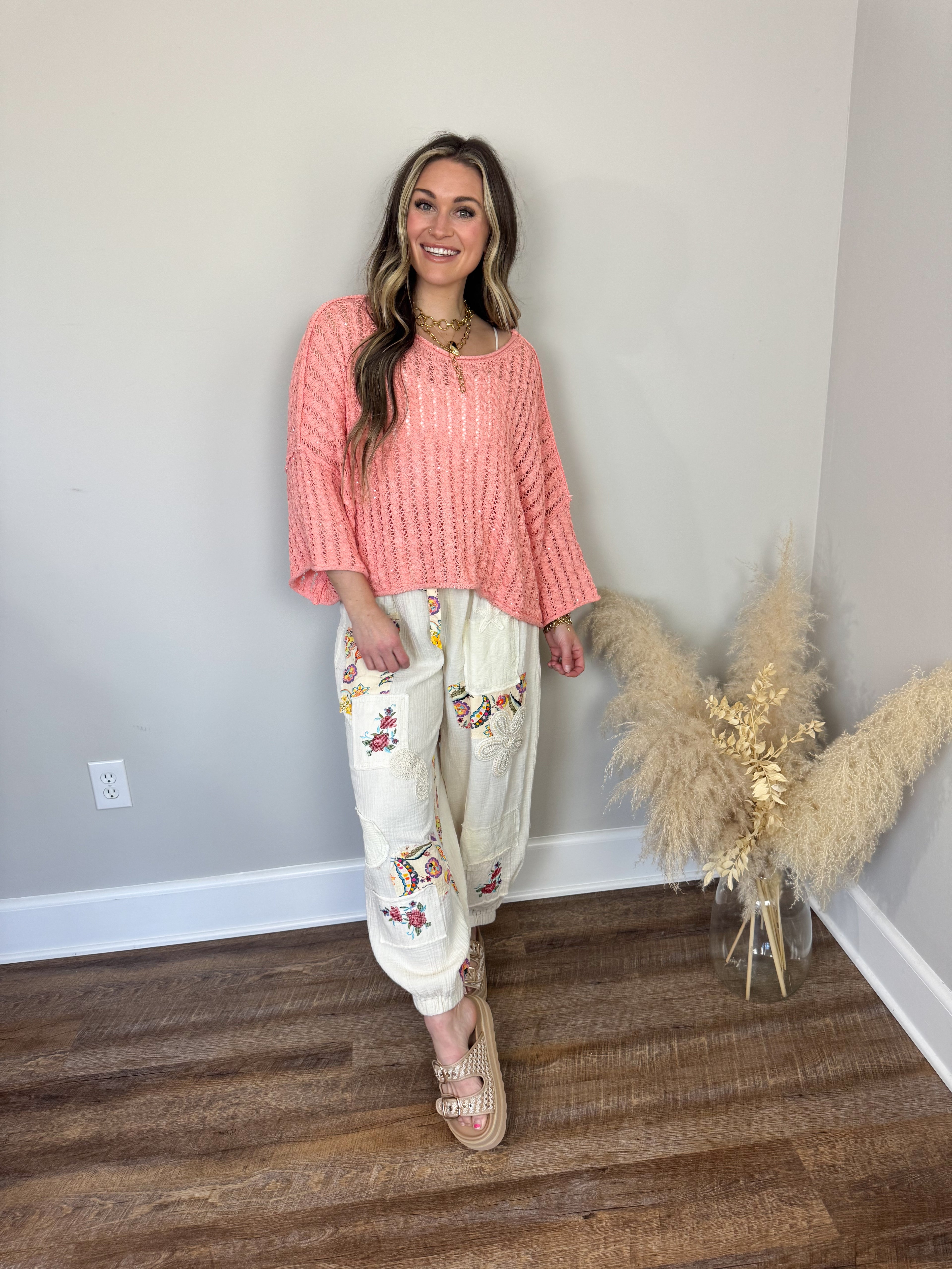 Green Eyes Crochet Sweater | Coral