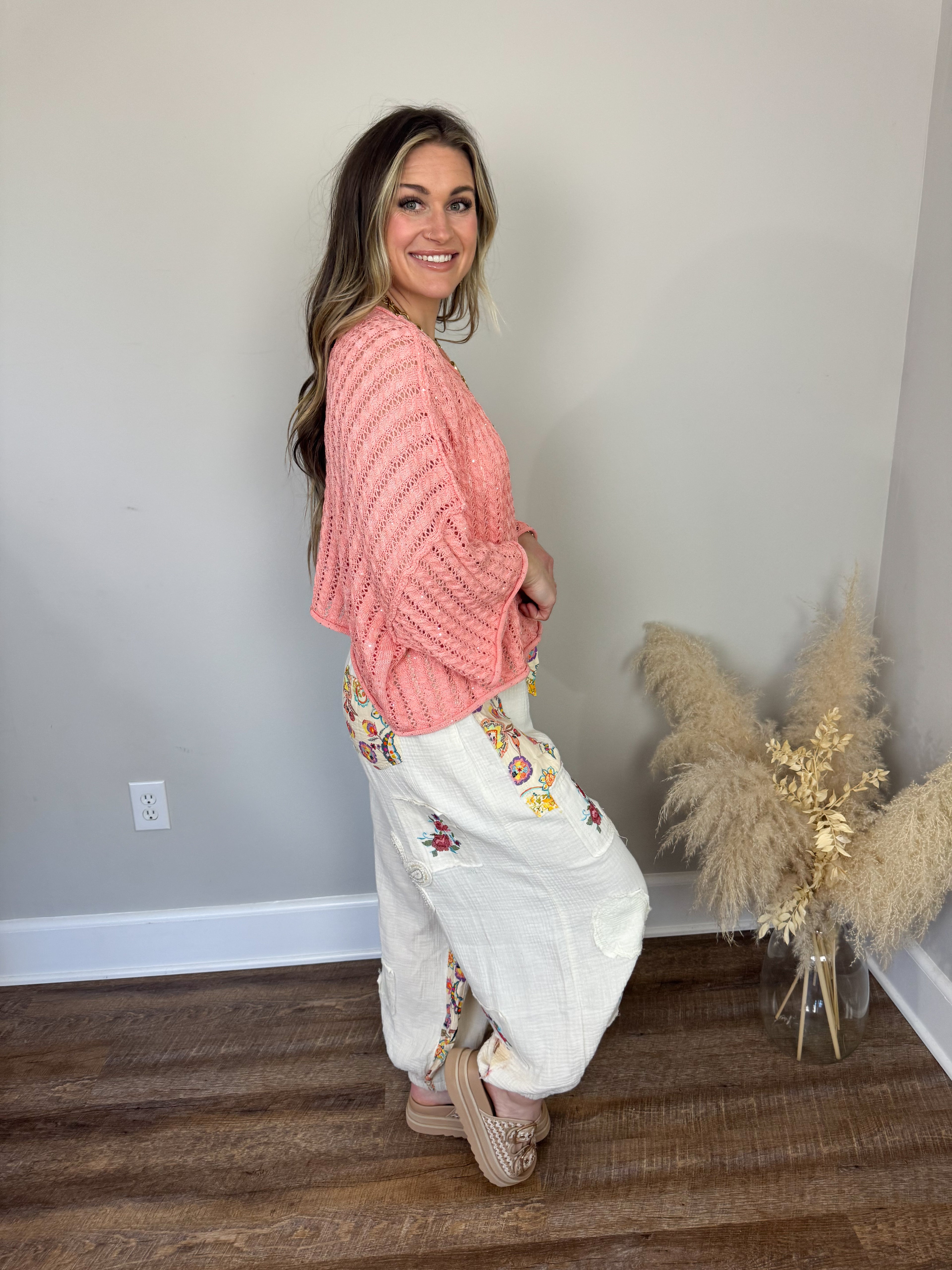 Green Eyes Crochet Sweater | Coral