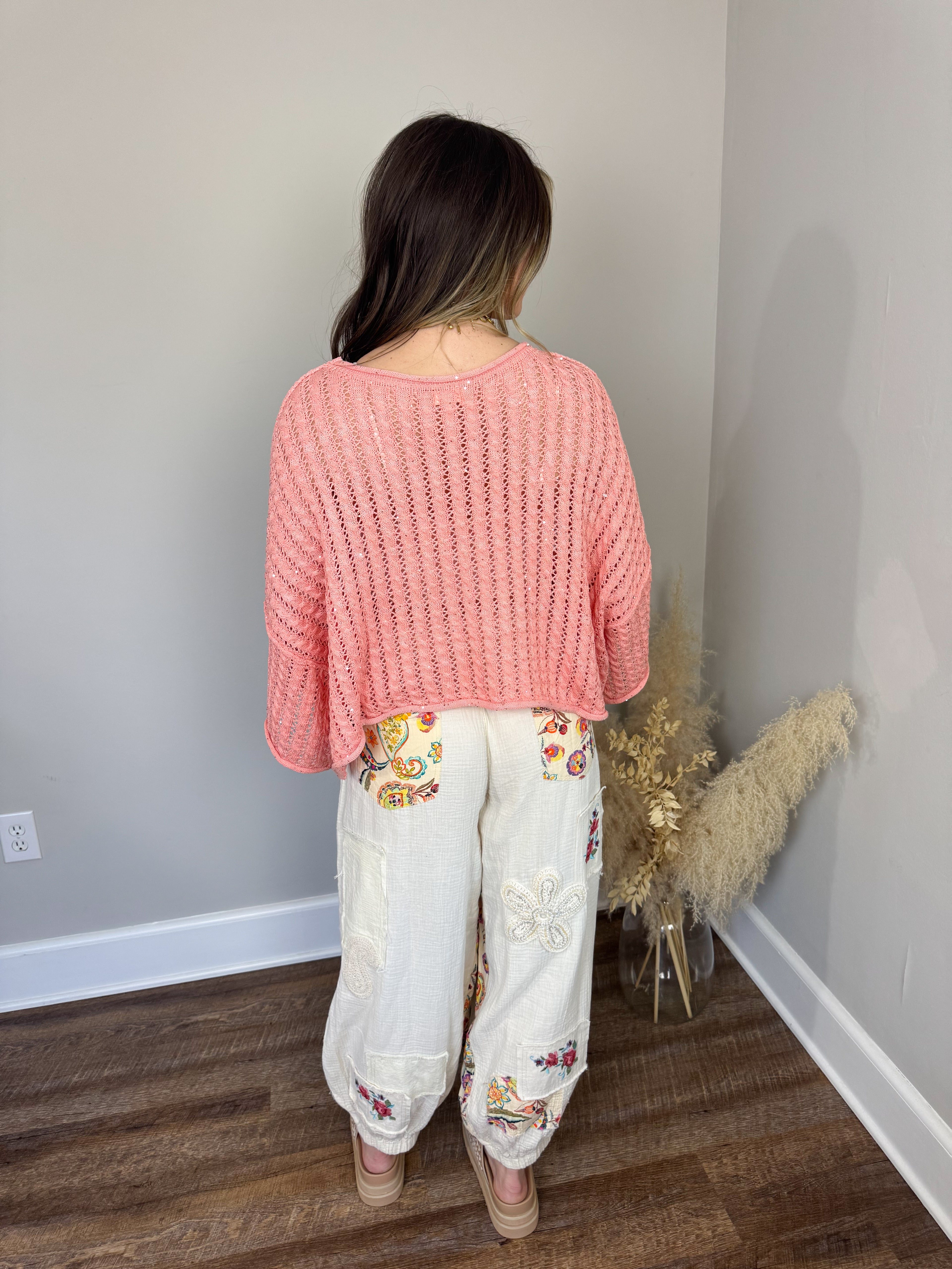 Green Eyes Crochet Sweater | Coral