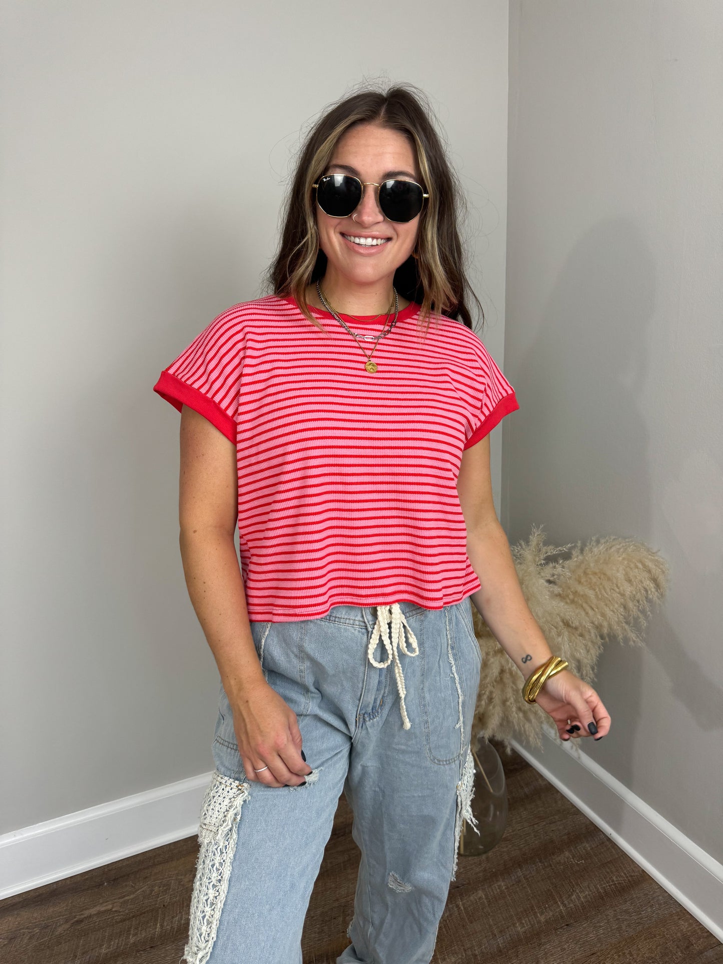 People Say Striped Top | Pink