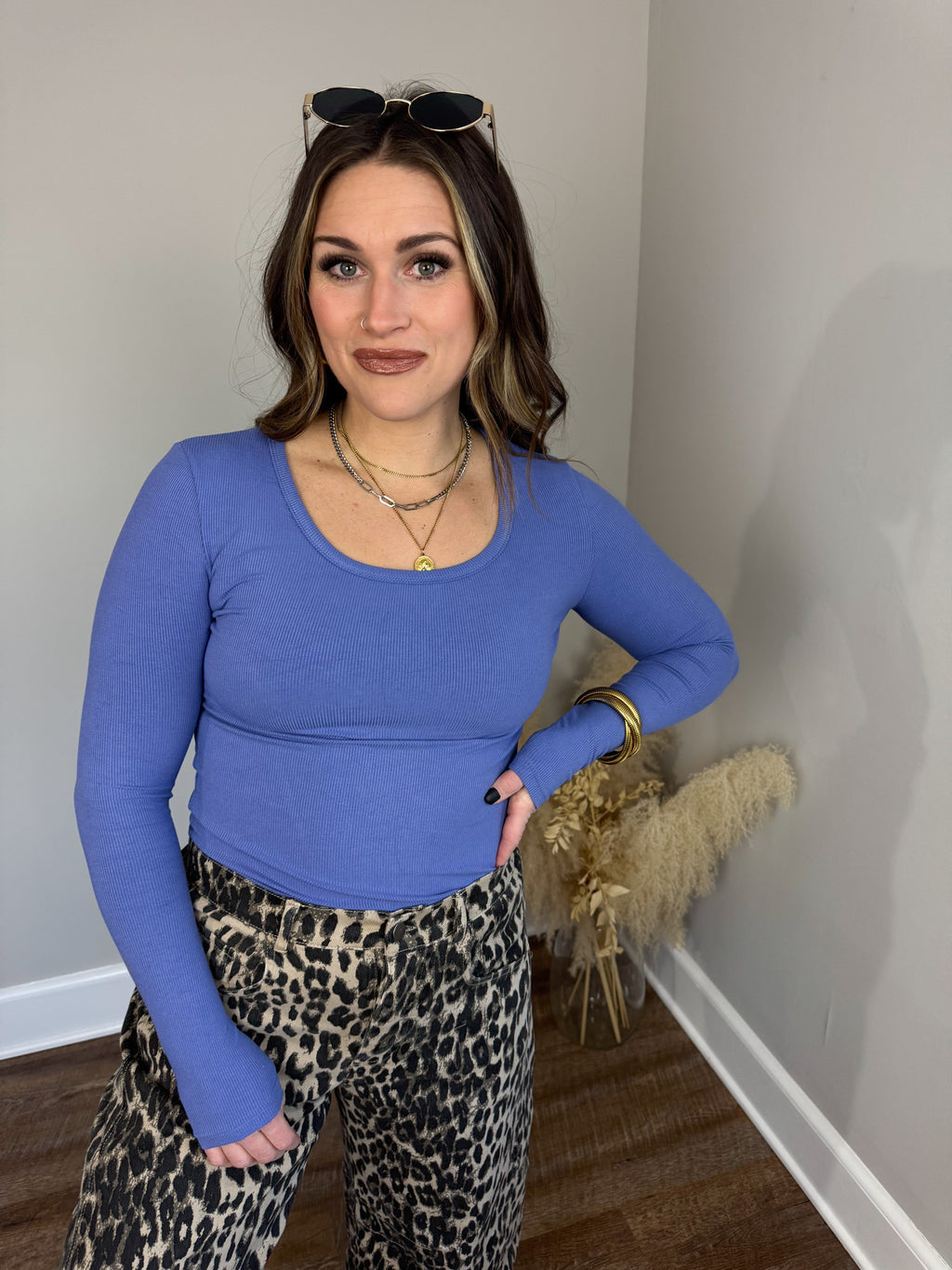 Clark Scoop Neck Top | Indigo
