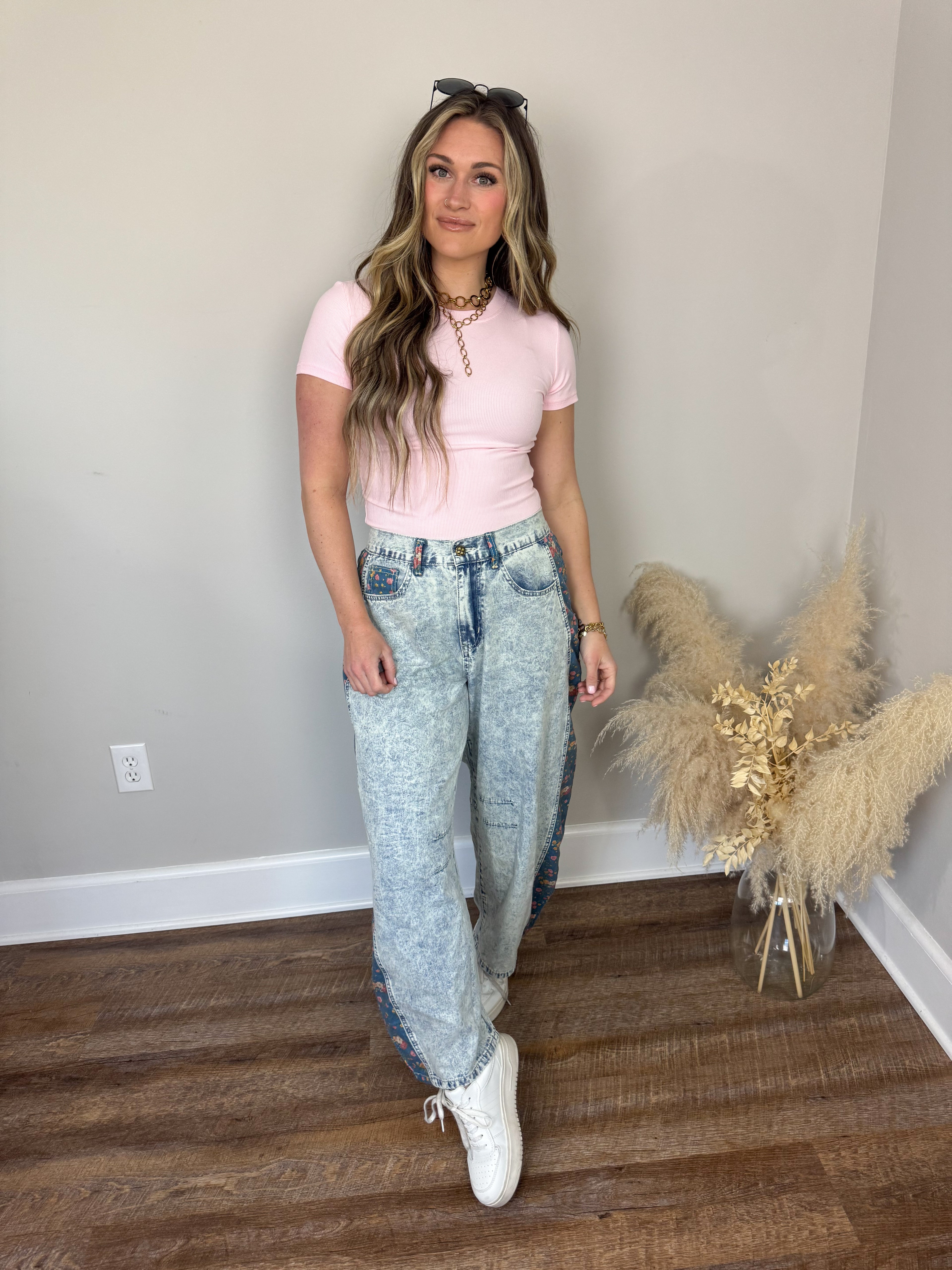 Clark High Neck Short Sleeve Top | Baby Pink