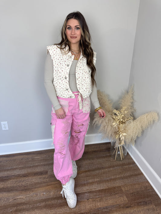 Thunder Distressed Joggers | Pink FINAL SALE