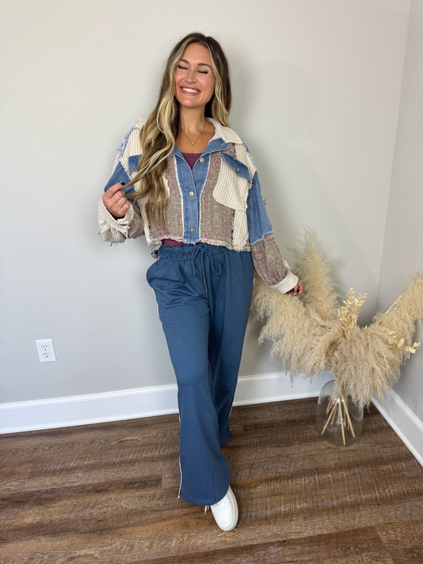 Autumn Stroll Contrast Jacket | Oatmeal/Denim