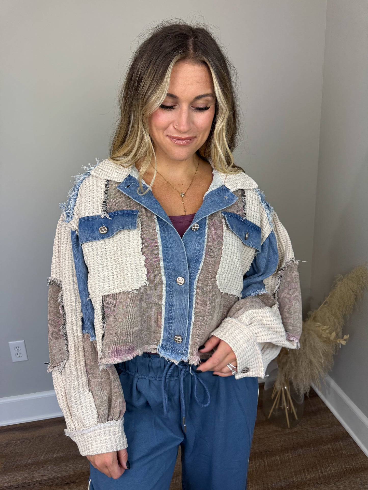 Autumn Stroll Contrast Jacket | Oatmeal/Denim