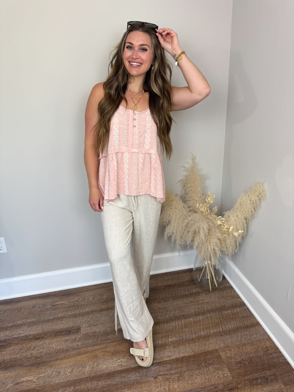 Fisher Eyelet Tank | Pink FINAL SALE