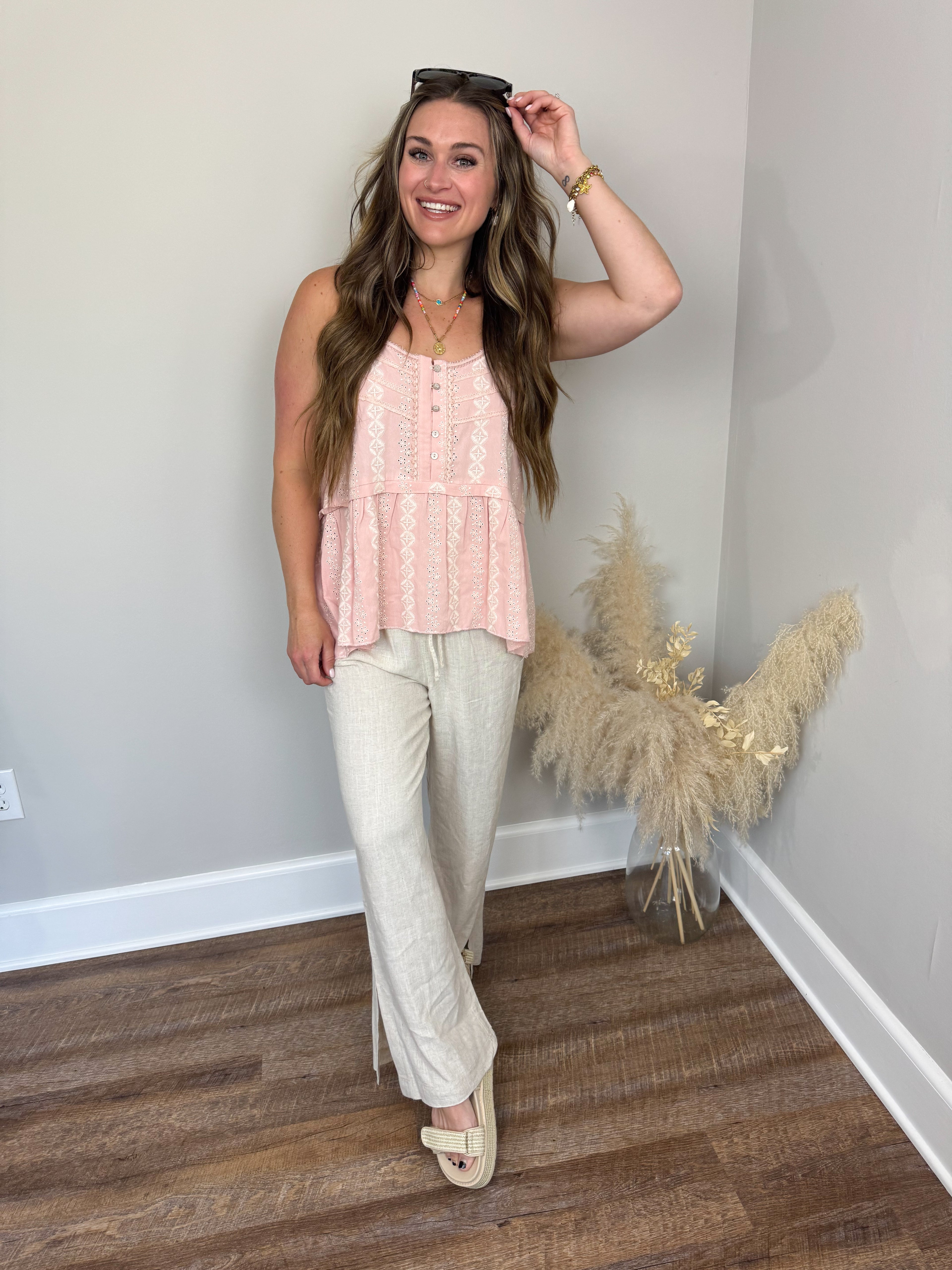 Fisher Eyelet Tank | Pink FINAL SALE
