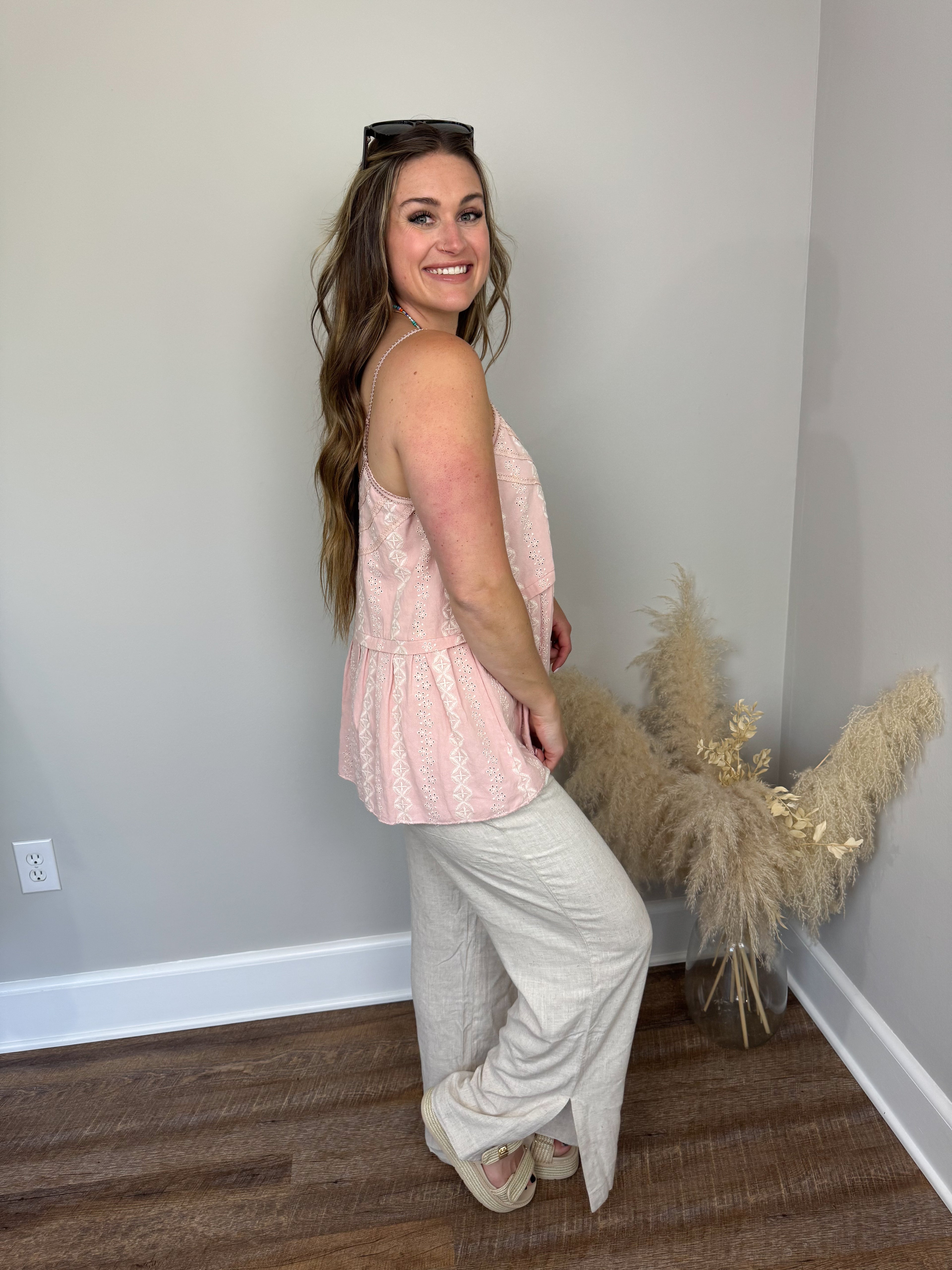 Fisher Eyelet Tank | Pink FINAL SALE