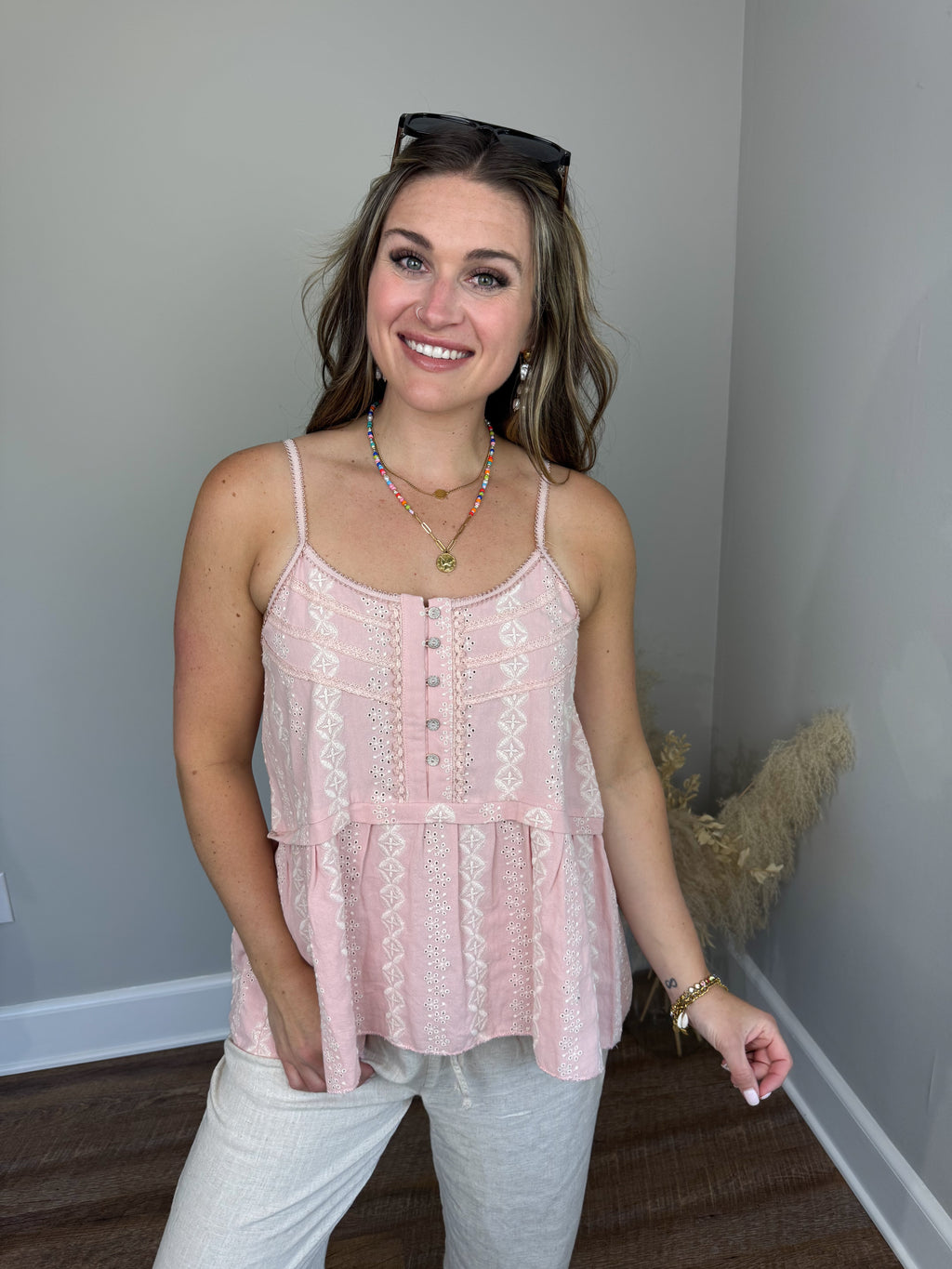 Fisher Eyelet Tank | Pink FINAL SALE