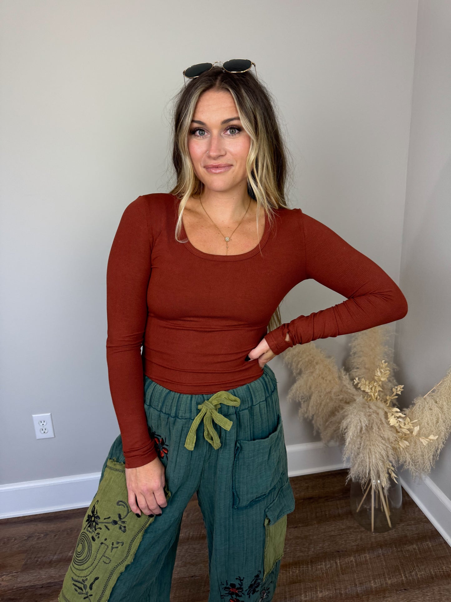 Clark Scoop Neck Long Sleeve | Rust