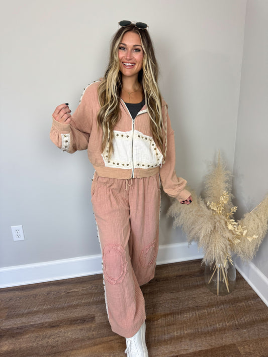 Toasted Almond Gauze Hoodie | Pink