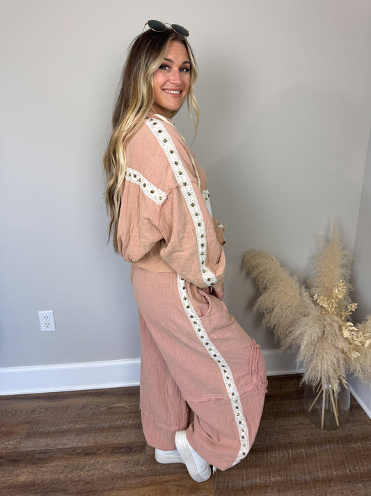 Toasted Almond Gauze Joggers | Pink