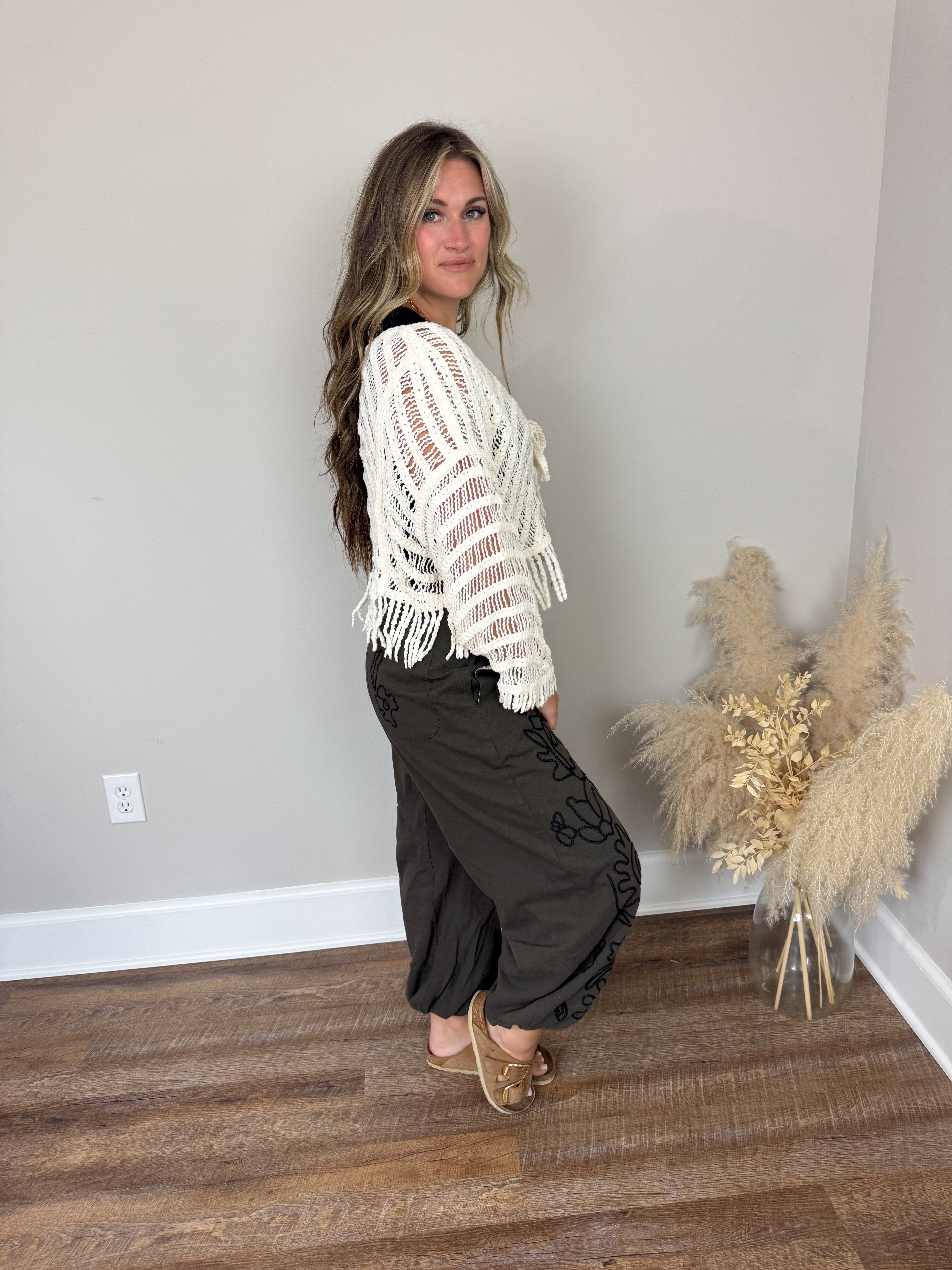 Malone Embroidered Pants | Stone Black