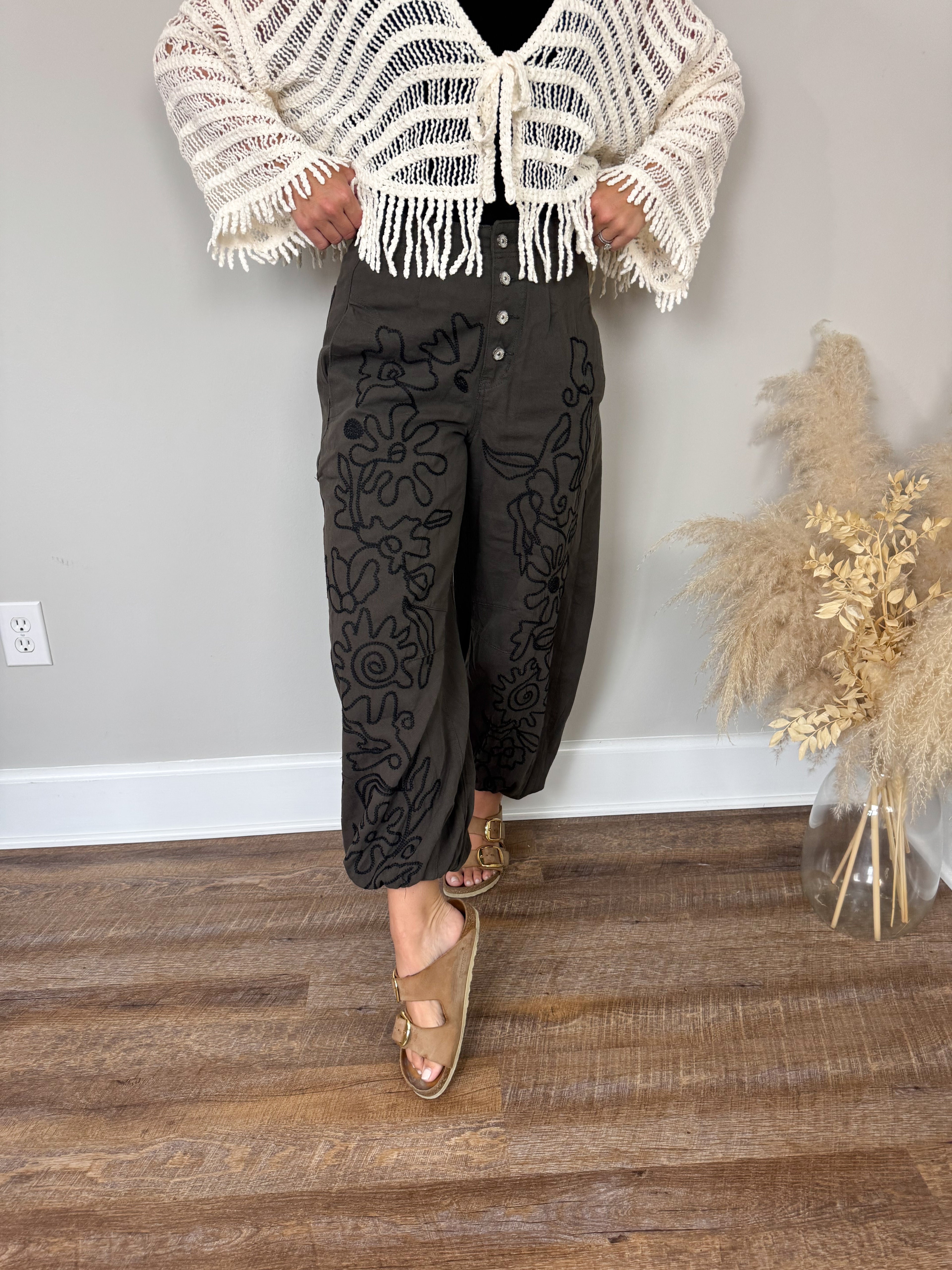 Malone Embroidered Pants | Stone Black