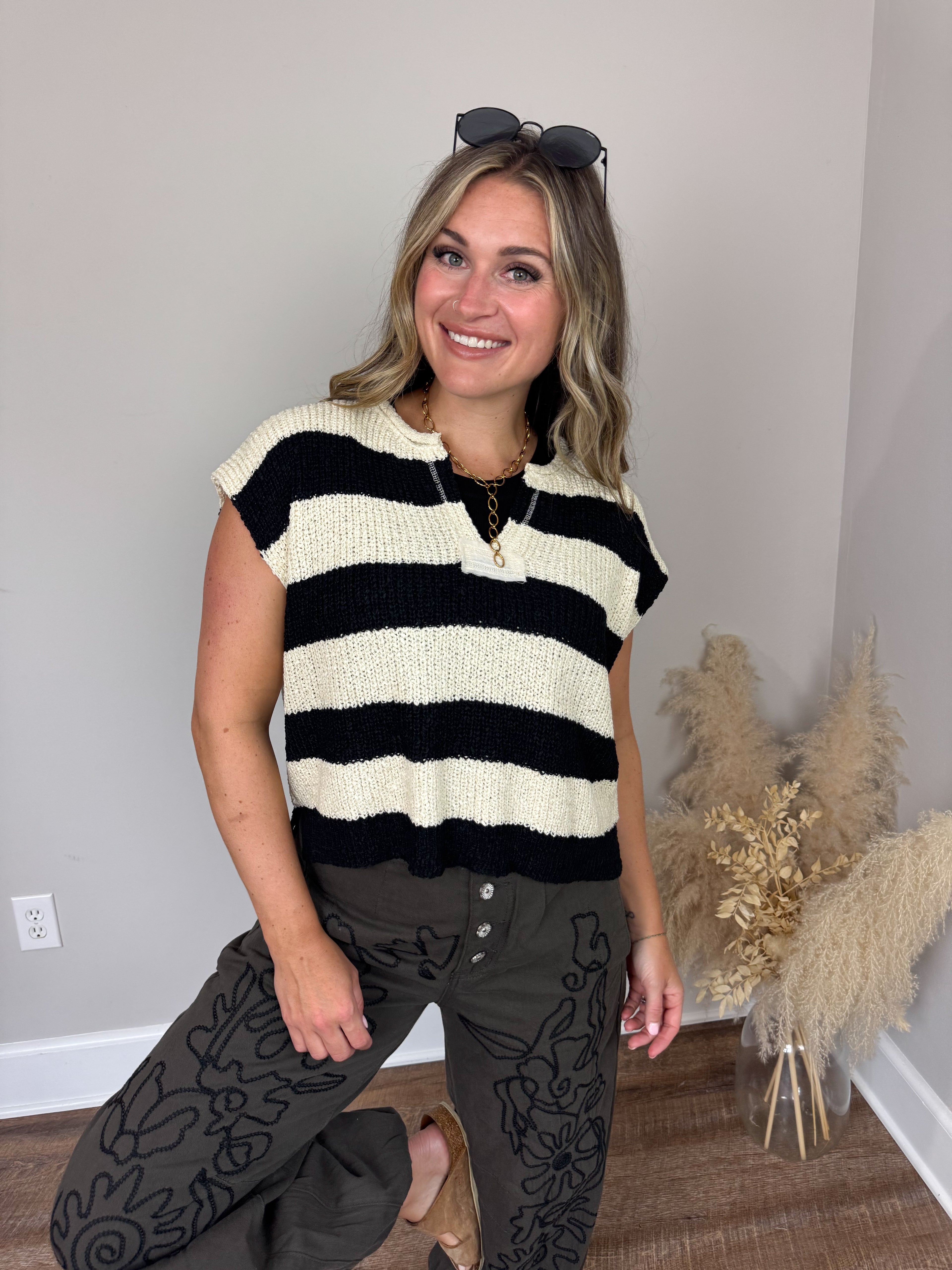 Emery Striped Sweater | Black