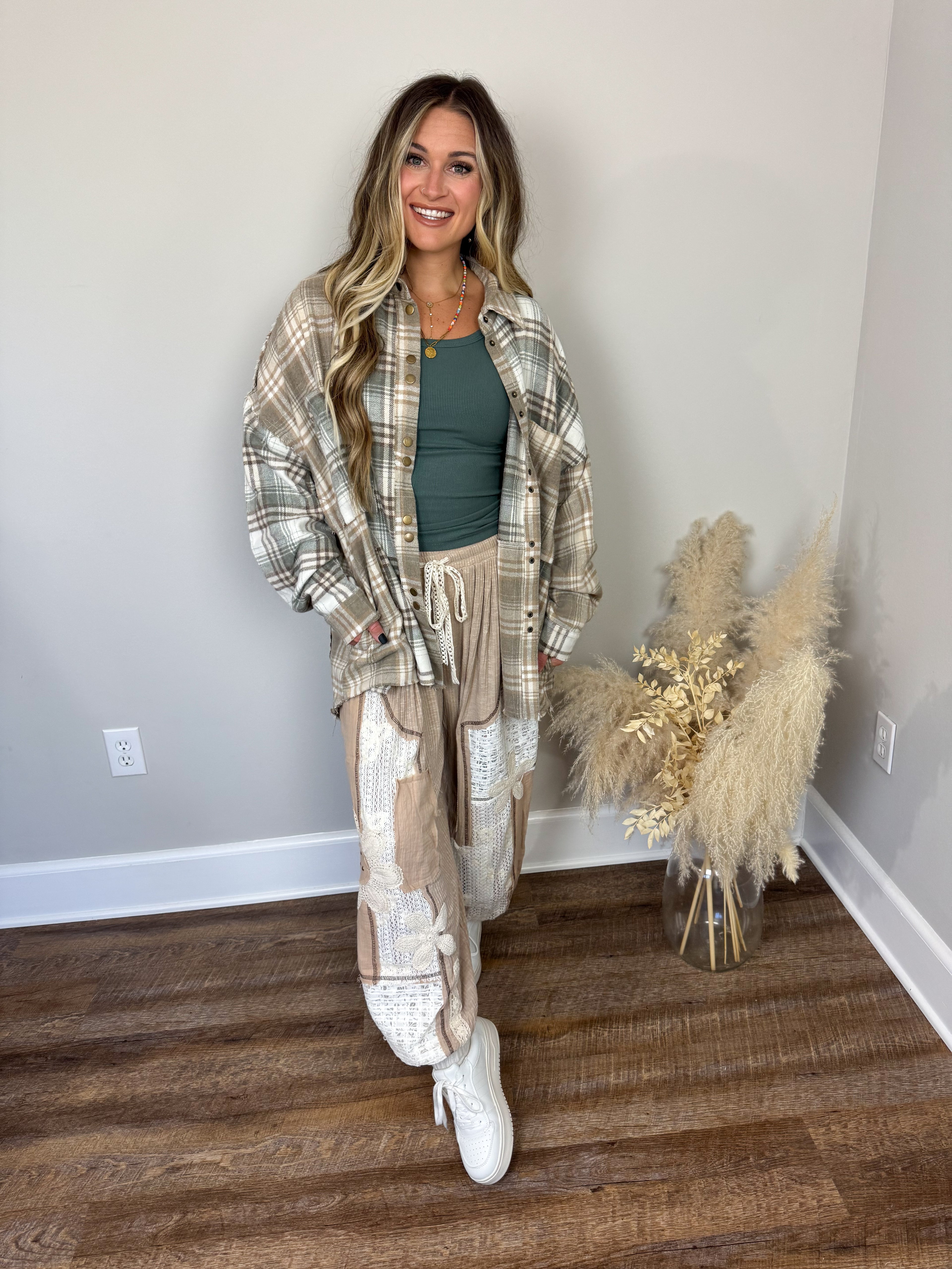 Keystone Plaid Top | Taupe FINAL SALE