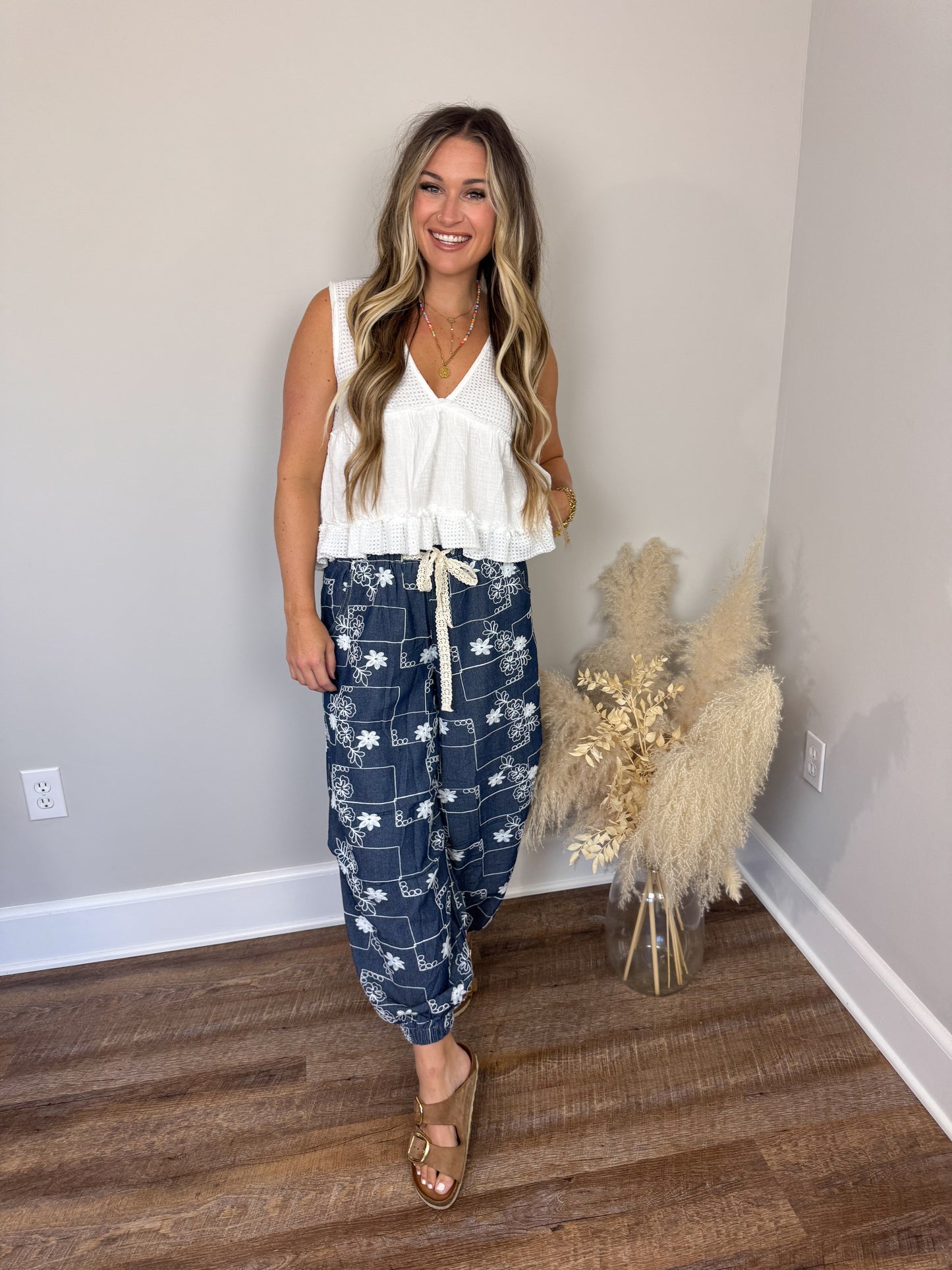 Moonstone Embroidered Joggers | Denim