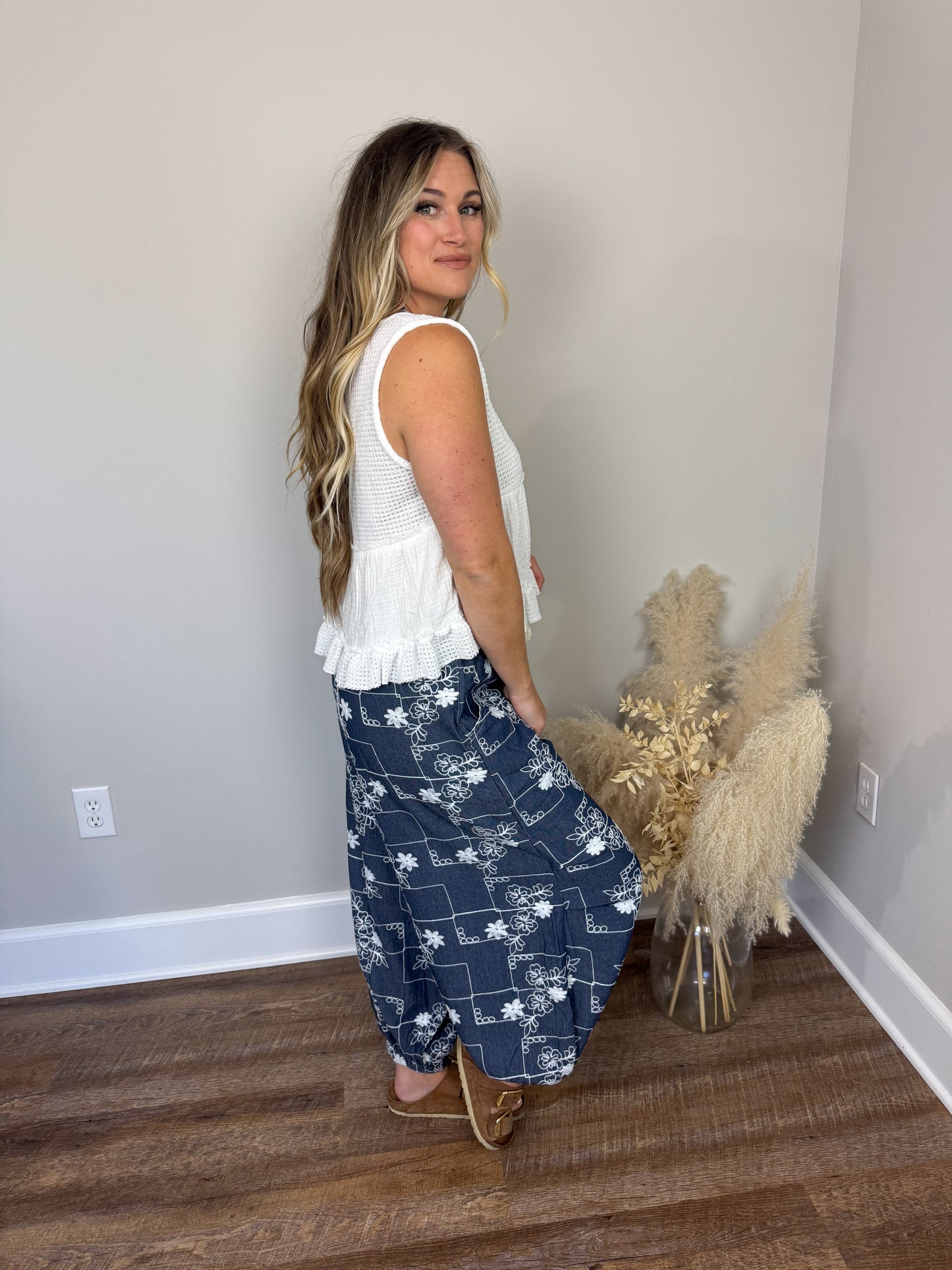 Moonstone Embroidered Joggers | Denim