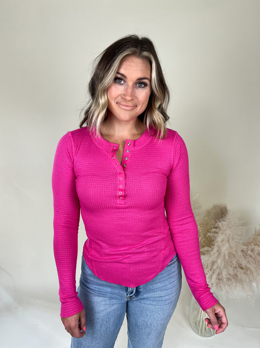 Best Life Waffle Knit Top | Pink