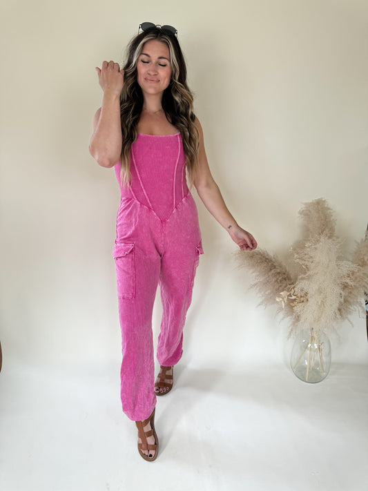 On A Mission Cargo Jumpsuit | Hot Pink